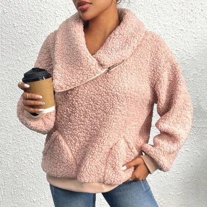 Solid Zip Up Teddy Sweatshirt | SHEIN