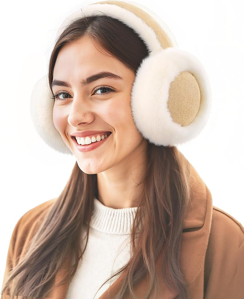 Senker Fashion Ear Muffs for Winter Women W/Screen Touch Gloves Set, Foldable Fuzzy Earmuffs Faux... | Amazon (US)