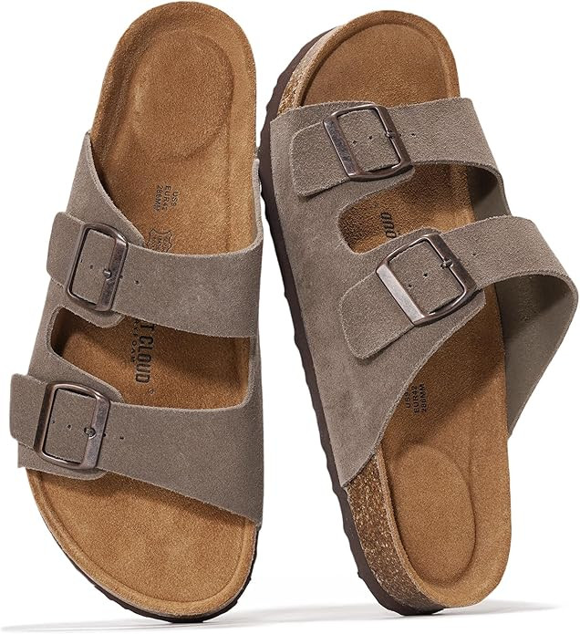 Project Cloud 100% Genuine Leather Mens Sandals with Memory Foam Natural Cork Footbed Slides for ... | Amazon (US)