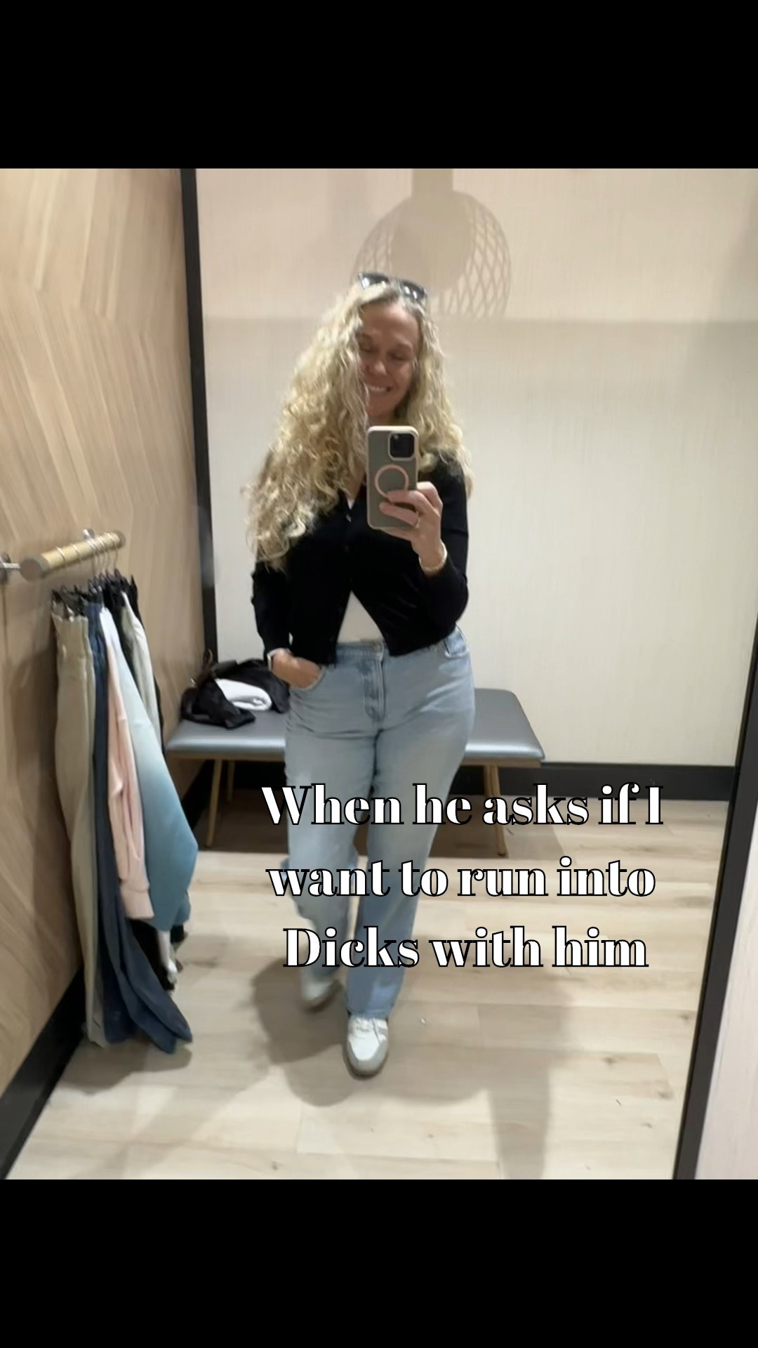 Calia is always calling my name for athletic & leisure clothing.  Why? I know a medium will always fit.  I know the quality will be good.  I know the materials will be so comfortable. I know it will be flattering.  
(Except sometimes full length pants aren’t quite right for me) 

I was really surprised to see a satin pleated pant and denim options today.  And pants that can go from full length to a jogger cuff. And the softest leggings with wide leg & flare options.  All great tops; I’ve tried the sweater on in red before.  My favorites today?  The pink top, love the pleated cuff, with the wide leg leggings.  Everything is a Medium except a small in the pink top.  I’m 5’8 and pushing 160 today. 
Left the house in my favorite loft jeans, basic white tank & black cardigan, with last year’s casual sneakers from Target.

Catch my husband making a cameo trying on some pullovers - he’s past due. 
#calia #dickshouseofsport

#LTKvlog #LTKMidsize #LTKootd