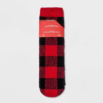 Women's Buffalo Check Plaid Cozy Crew Socks with Gift Card Holder - Wondershop™ Red/Bla... | Target