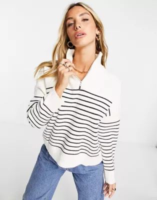 Mango half zip sweater in cream with breton stripe | ASOS (Global)