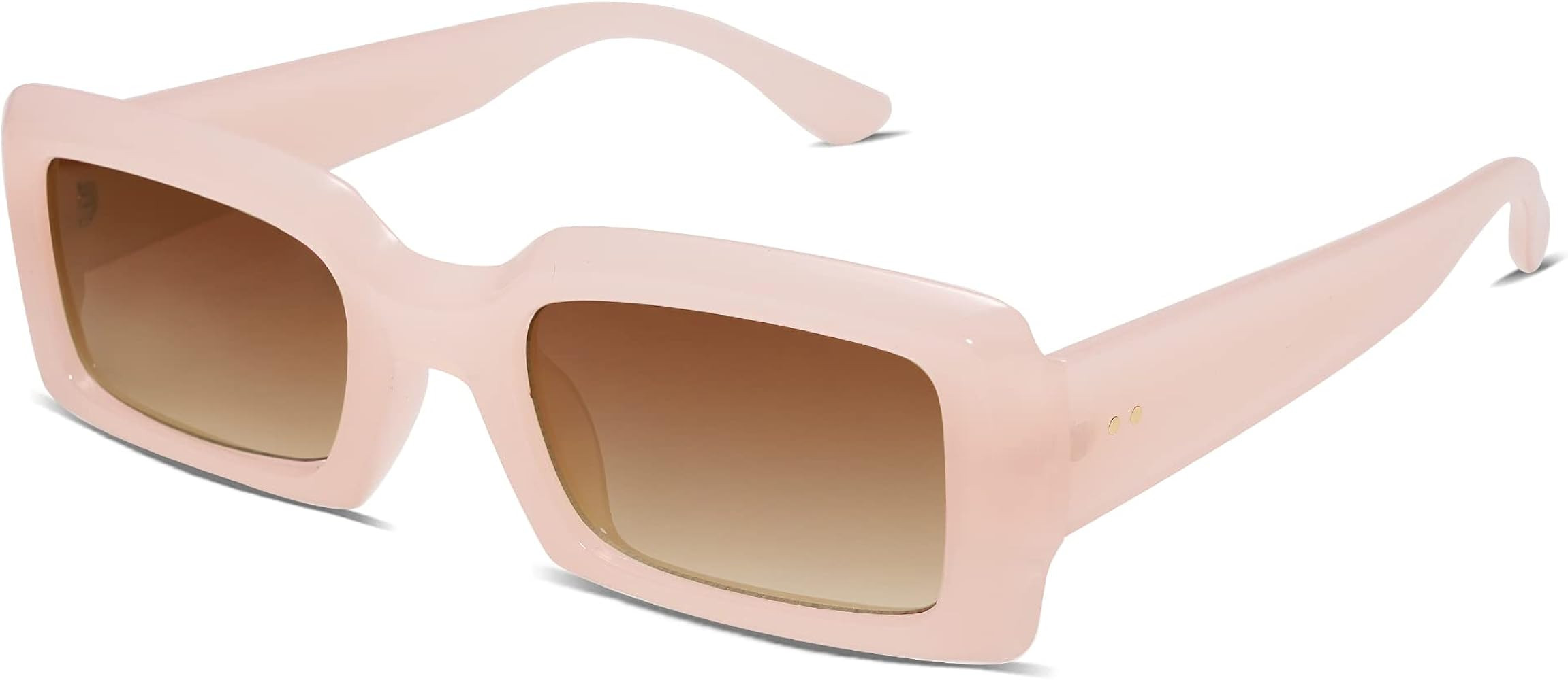 Allarallvr Trendy Rectangle Sunglasses for Women Men Vintage 90's Square Shades Thick Frame Nude ... | Amazon (US)