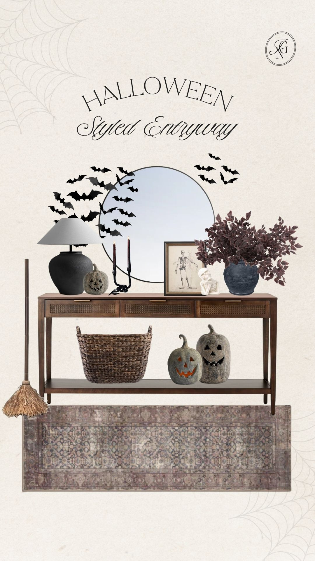 A moody Halloween entryway with just the right amount of spooky. 🦇 A warm wood console, vintage-inspired rug and sculptural pumpkins make the bats and skeleton art feel effortlessly chic. 

Halloween entryway decor, moody Halloween decor, fall console table styling, bat wall decor, vintage-inspired rug

#halloweenentryway #halloweendecor #moodyhalloween #fallentryway #consoletablestyling #halloweenhome #wayfairfinds #targetfinds #amazonhome #walmarthome

#LTKSeasonal #LTKHome
