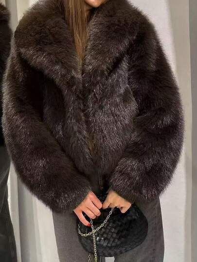 Camellia new autumn/winter faux fox fur collar coat | SHEIN