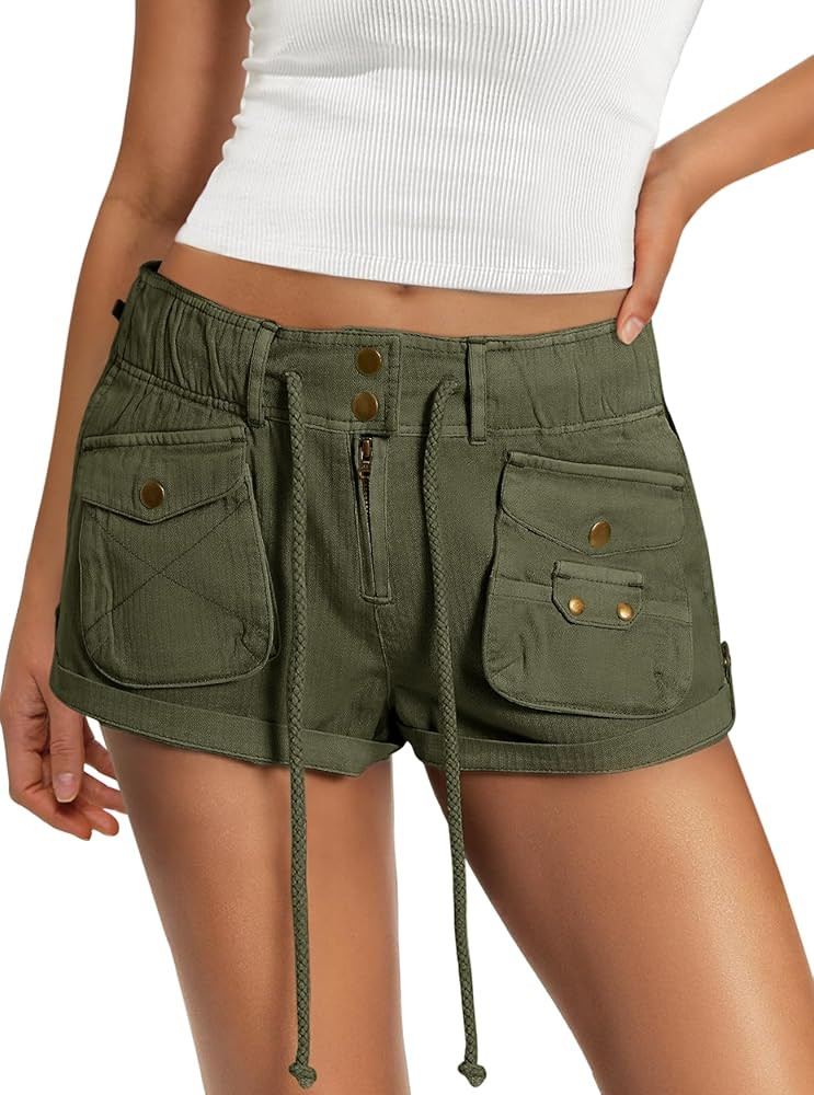 Panadila Womens Cargo Shorts Drawstring Low Rise Mini Shorts Y2k Going Out Bottoms Summer Streetw... | Amazon (US)