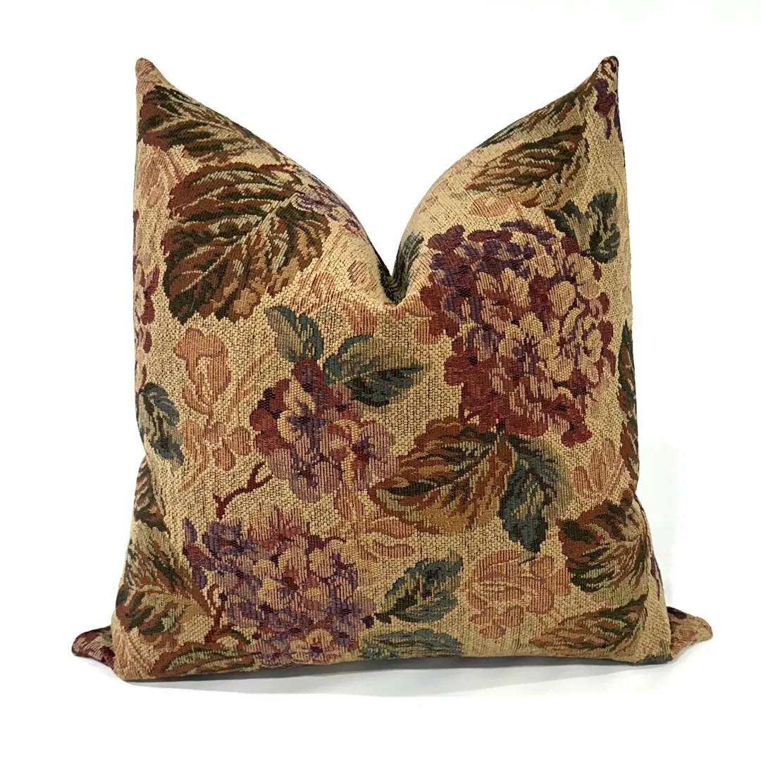 Rust Green and Purple Floral Tapestry Throw Pillow Cover Chenille Hydrangeas Upholstery Fabric Pi... | Etsy (Global)