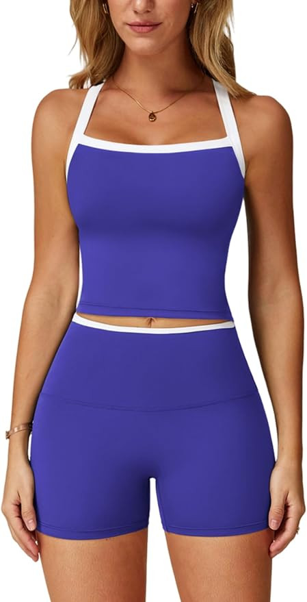 Two Piece Workout Sets For Women Tank Top Matching High Waist Booty Lifting Shorts Gym Yoga Activ... | Amazon (US)