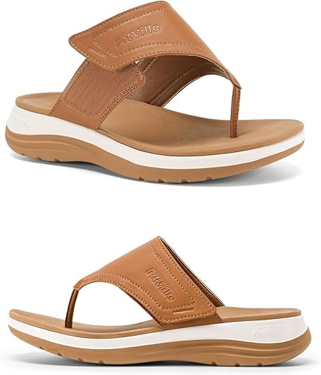 FitVille Wide Flip Flops for Women with Arch Support Wide Width Flip Flops for Women Beach Non Sl... | Amazon (US)