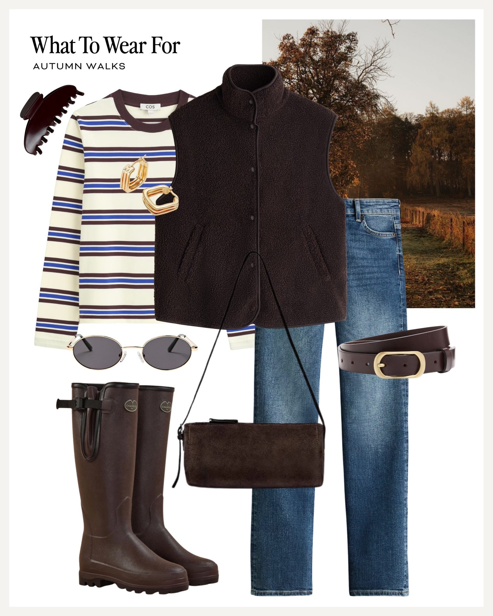 An autumn walk 🍂 

Blue & brown outfit, brown wellington boots, slim jeans, H&M gilet, striped top

#LTKautumn
