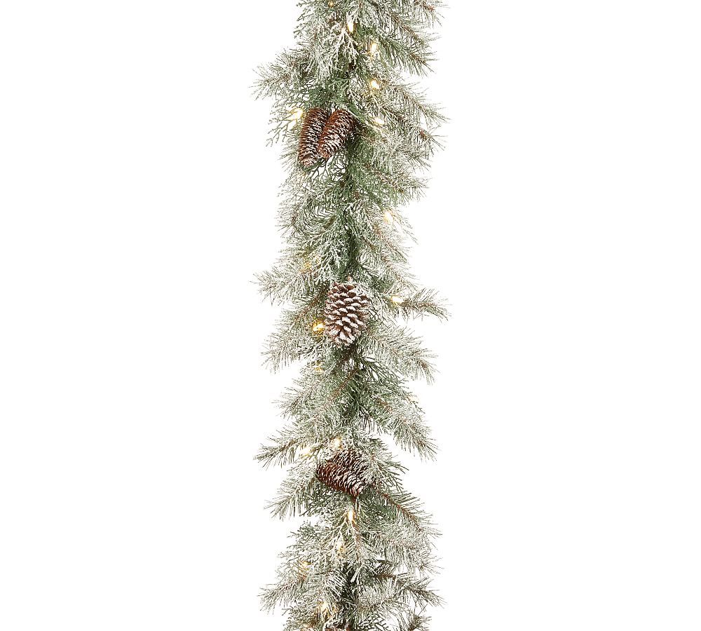 Pre-Lit LED Faux Mountain Spruce Flocked Garland, 9 Ft | Pottery Barn (US)