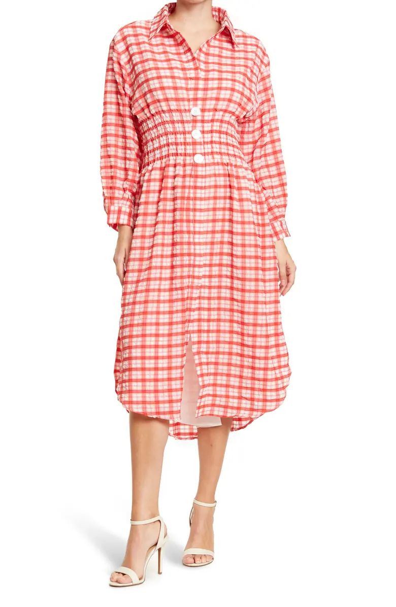 En Saison Gingham Smocked Midi Shirtdress | Nordstromrack | Nordstrom Rack