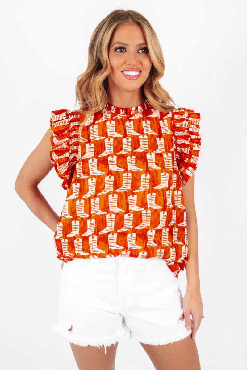 The Dixie Ruffle Sleeve Top - Burnt Orange | The Impeccable Pig