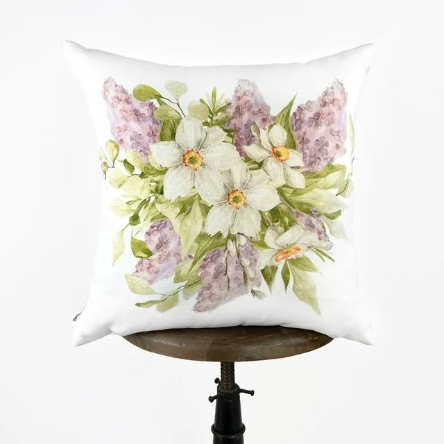 White and Purple Flowers Green Leaves | Spring Décor | Easter Decorative Pillow | Farmhouse Déc... | Walmart (US)