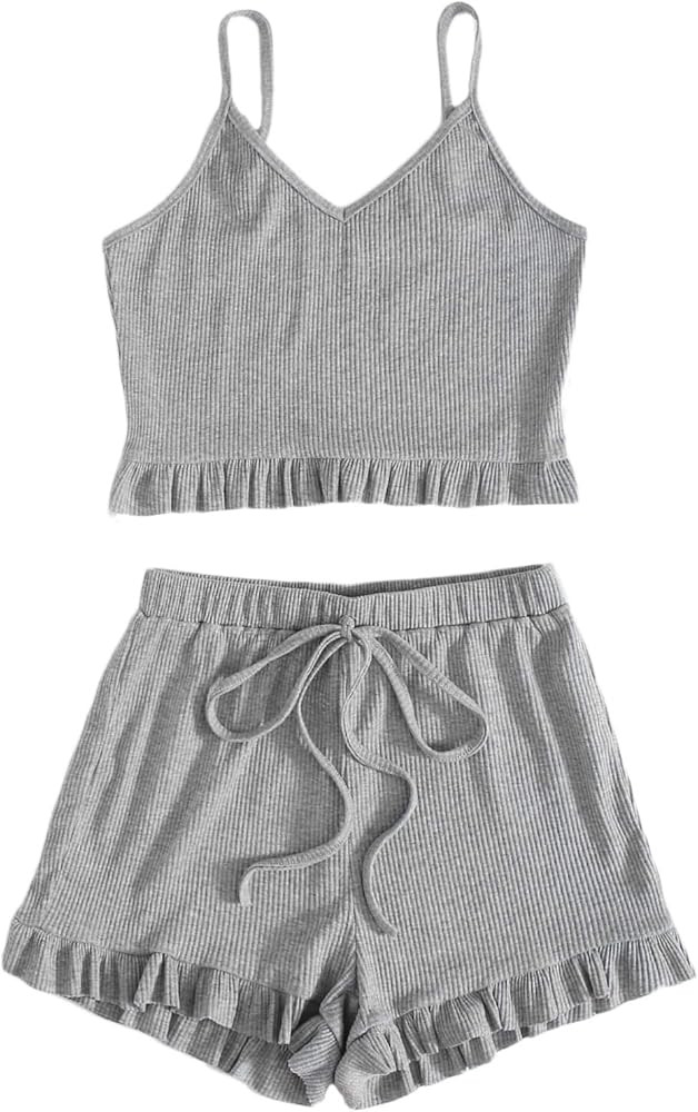 SweatyRocks Women's Suit Two Piece Outfits Sleeveless Crop Cami Top and Shorts Set | Amazon (US)