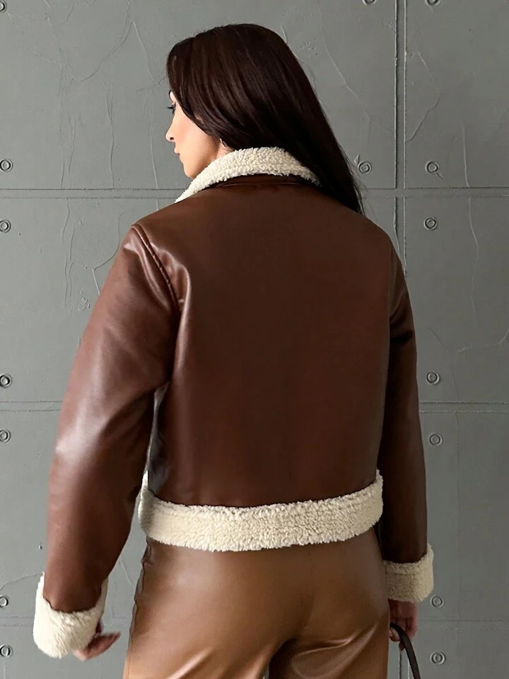 SHEIN Women's Pu Coat With Collar | SHEIN