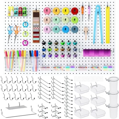 INCLY 90PCS Metal Peg Board Kit with 1/4" Pegboard Accessories, 6 Pack White Peg Board Panels, Bi... | Amazon (US)
