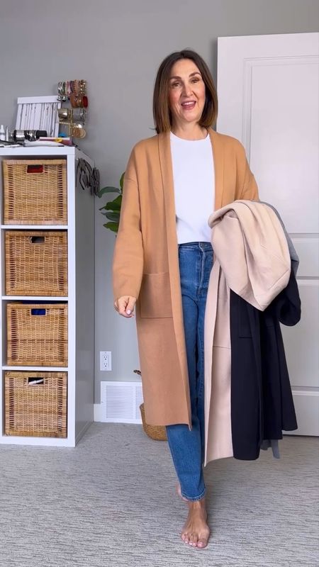My fave long cardigan that I have in four colors! It’s great quality, soft and such a great layering piece for spring! I’m 5’ 7” and size up one to M for extra room and sleeve length (I have long arms). PS make sure “sold by” name is “FLYer” Colors are black, camel, beige and grey. Also linked a few of the other items I’m wearing in these outfits.

#LTKover40 #LTKVideo #LTKstyletip