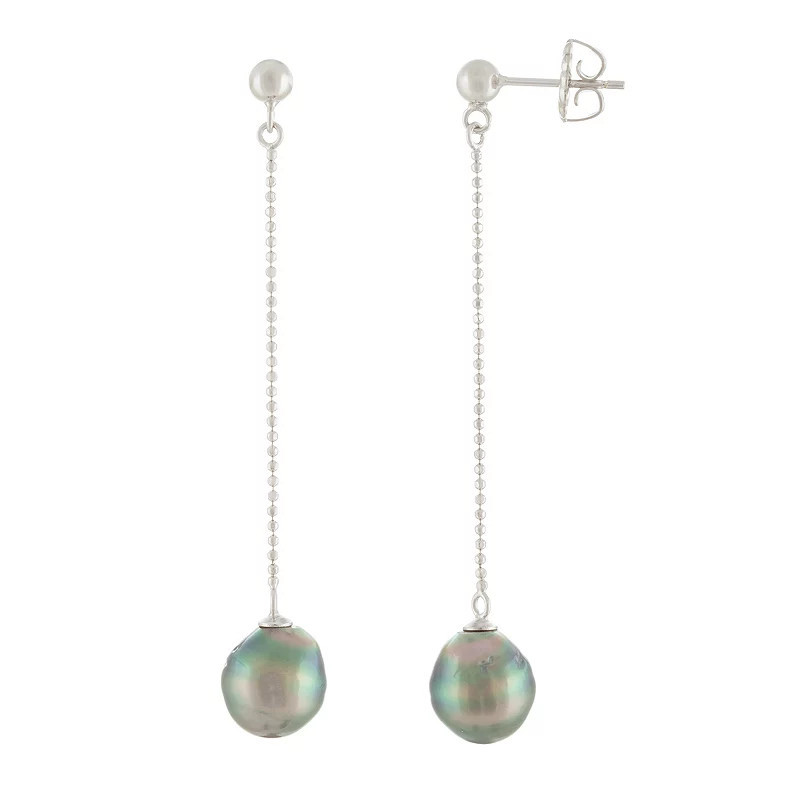 Womens Splendid Pearls Dangling Sterling Silver Tahitian Pearl Earrings, Women's, Silvertone | Kohl's