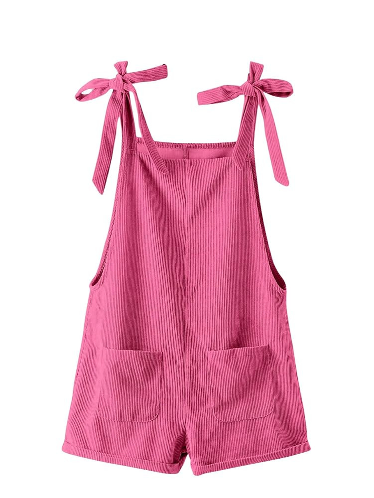 OYOANGLE Women's Strap Tie Knot Shoulder Pocket Front Romper Corduroy Overall Shorts Jumpsuit | Amazon (US)