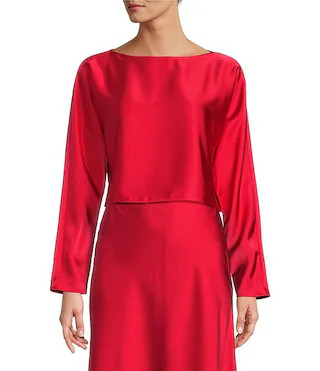 Antonio Melani Blyss Boat Neck Long Sleeve Coordinating Satin Blouse | Dillard's | Dillard's