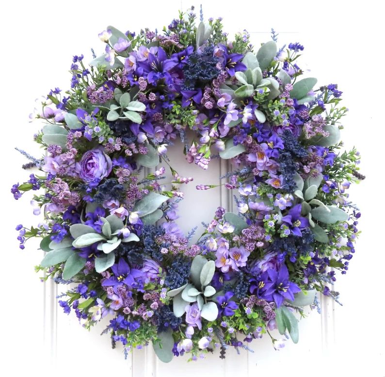 Spring Wreath | Summer Wreath | Floral Wreath | Lavender | Purple | Housewarming Gift | Jennabell... | Etsy (US)