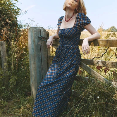 The Aster Nap Dress -  Wilshire Plaid Chocolate/Navy Wilshire Plaid Chocolate/Navy / XS | Hill House Home US