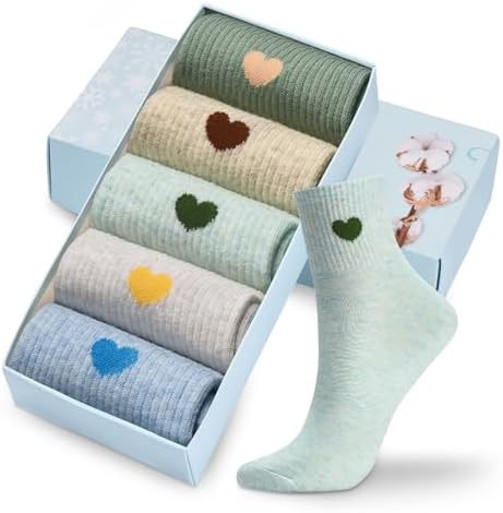 Corlap Women's Cute Cotton Crew Athletic Running Socks - Ankle High, Novelty Fun Heart Design 5-P... | Amazon (US)