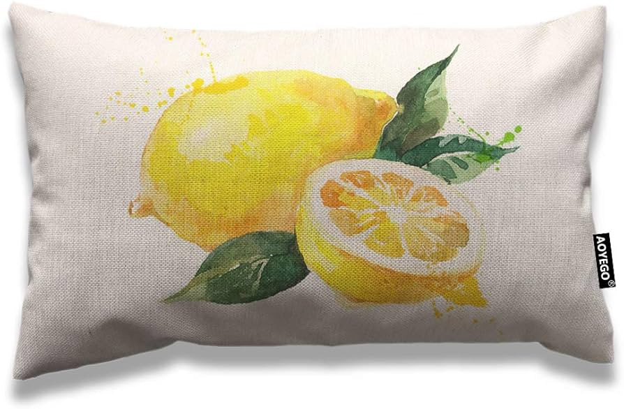 AOYEGO Lemon Throw Pillow Cover 12x20 Inch Nature Watercolor Summer Fruit Lemons Slice Leaves Rec... | Amazon (US)