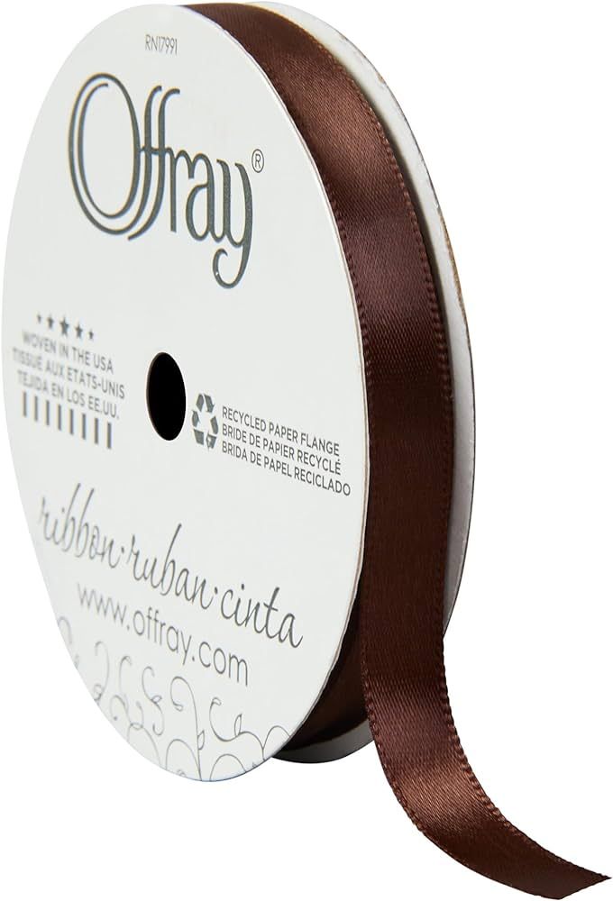 Offray 156160 3/8" Wide Single Face Satin Craft and Decorative Ribbon, 21-Foot Spool, Brown | Amazon (US)