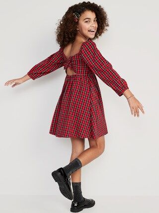 Long-Sleeve Smocked Plaid Fit & Flare Dress for Girls | Old Navy (US)