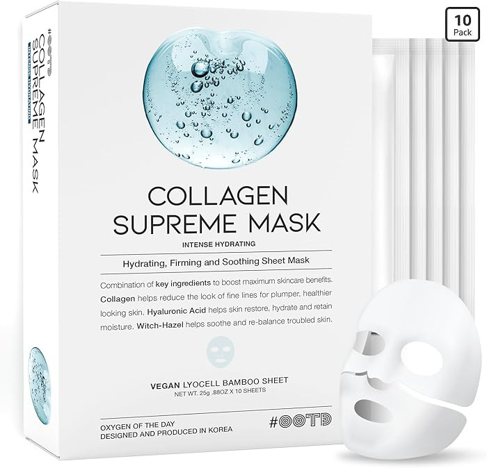 #OOTD Collagen Hydrating Sheet Masks for Sensitive Skin & Dry Skin, Face Korean Anti Aging Mask S... | Amazon (US)