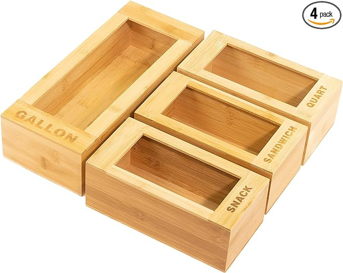 LandHome Ziplock Bag Organizer for Drawer - Bamboo Kitchen Food Storage Bag Organizer Holder, Gal... | Amazon (US)