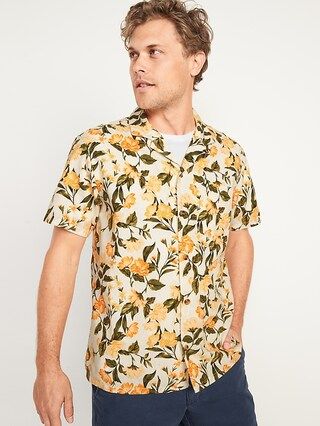 Relaxed-Fit Floral-Print Linen-Blend Short-Sleeve Camp Shirt for Men | Old Navy (US)