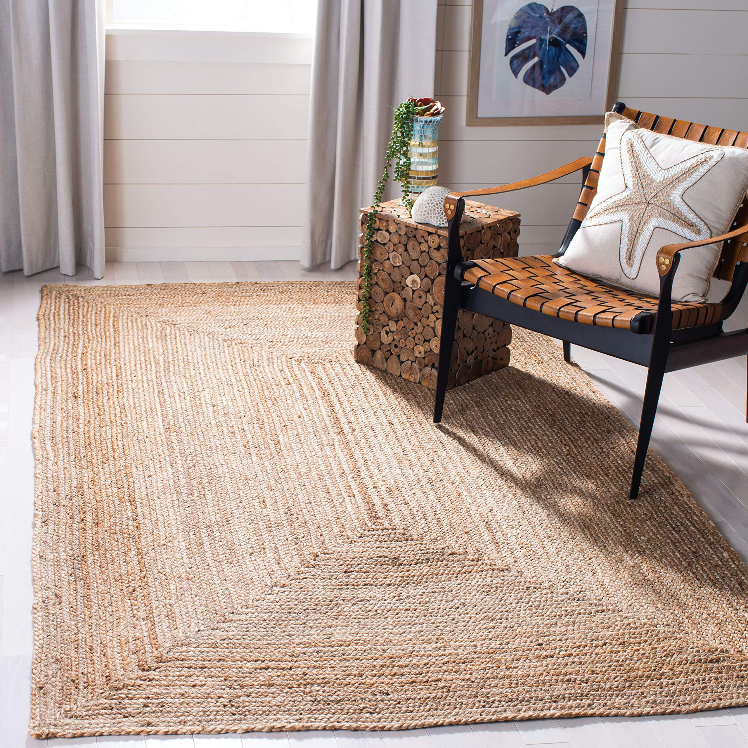 SAFAVIEH Area Rug 6x9 - Cape Cod Collection - Natural Brown, Handmade Braided Flat Weave Jute (CA... | Amazon (US)