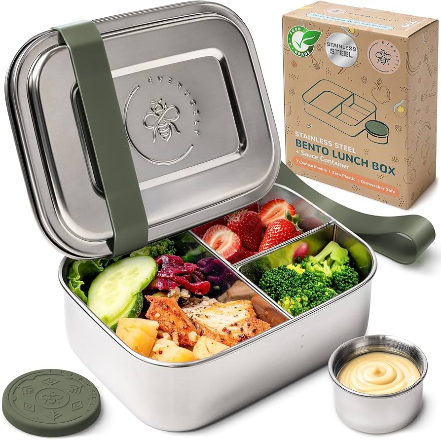 Everusely - Bento Box - Sage, 27oz / 0.8 L - Stainless Steel Lunch Box with Leakproof Condiment C... | Amazon (US)