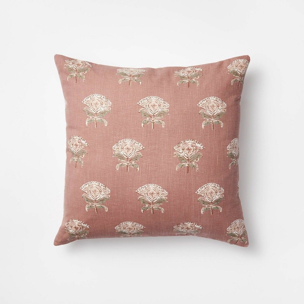 Floral Block Print Square Throw Pillow with Tassel Zipper Mauve - Threshold™ designed with Studio Mc | Target