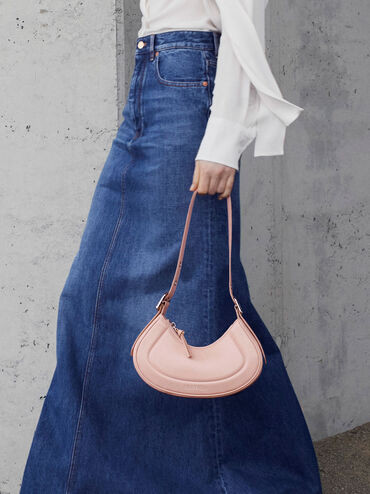 Pink Petra Curved Shoulder Bag | CHARLES & KEITH | Charles & Keith US