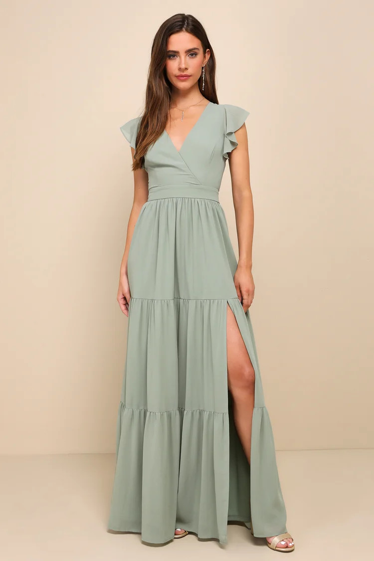 Charming Success Sage Brush Tiered Lace-Up Backless Maxi Dress | Lulus