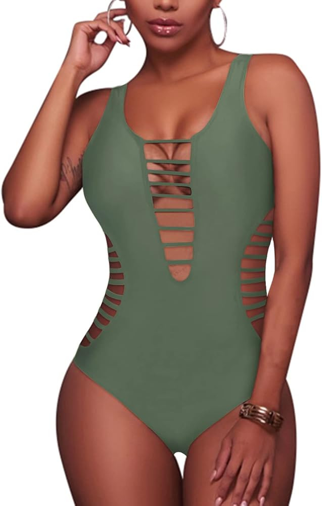 Aqua Eve Women Sexy One Piece Swimsuits Plunge Deep V Neck Cutout Bathing Suits | Amazon (US)