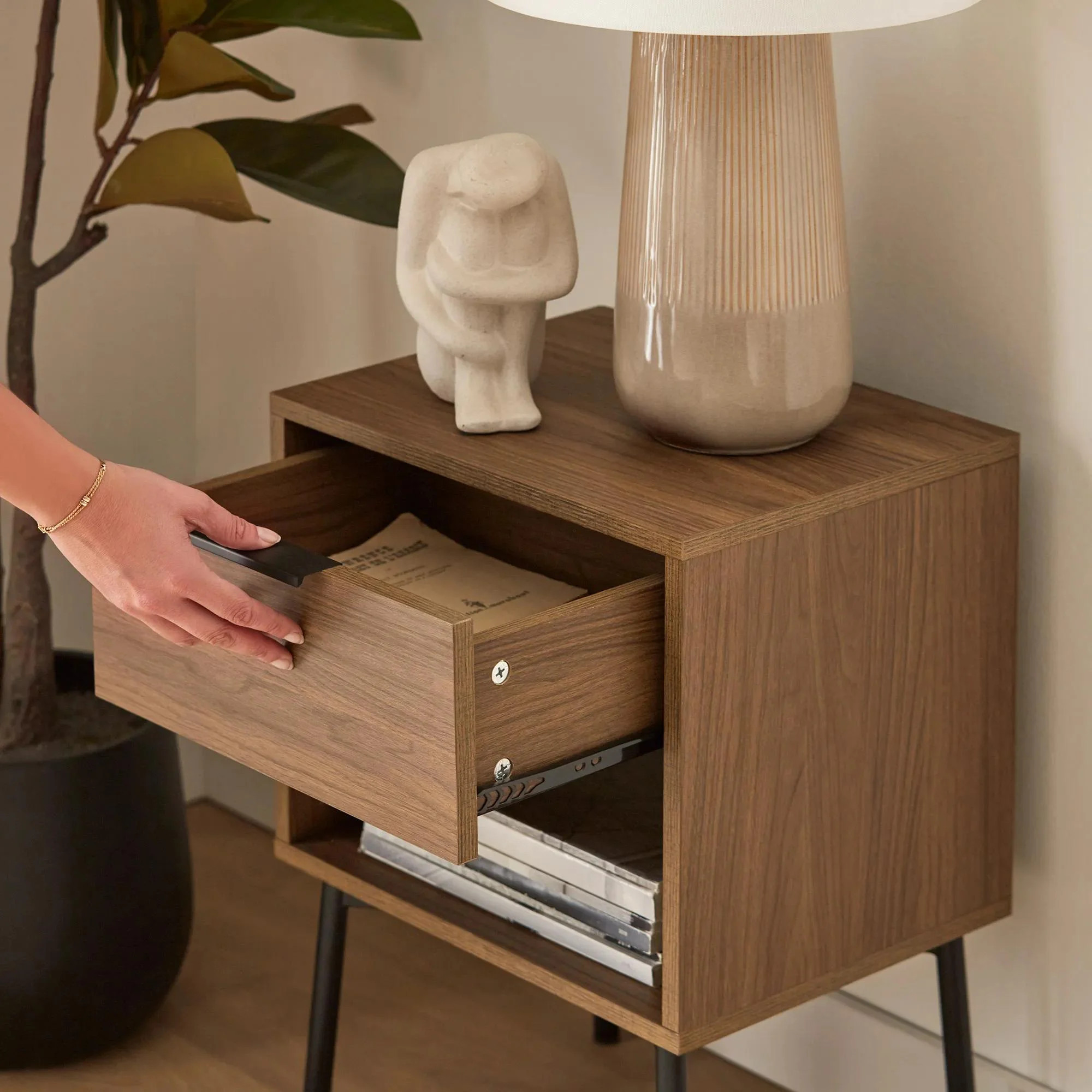 Bouclair Walnut Side Table with Drawer | Walmart (CA)