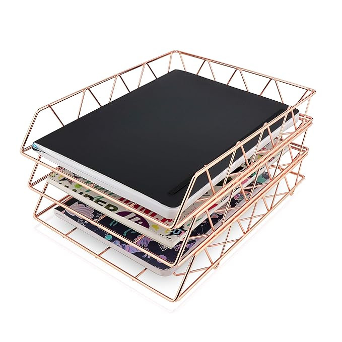 3 NRU, 3 Tier Organizer, File Tray, Rose Gold, Metal Letter, Tray File Organizer | Amazon (US)