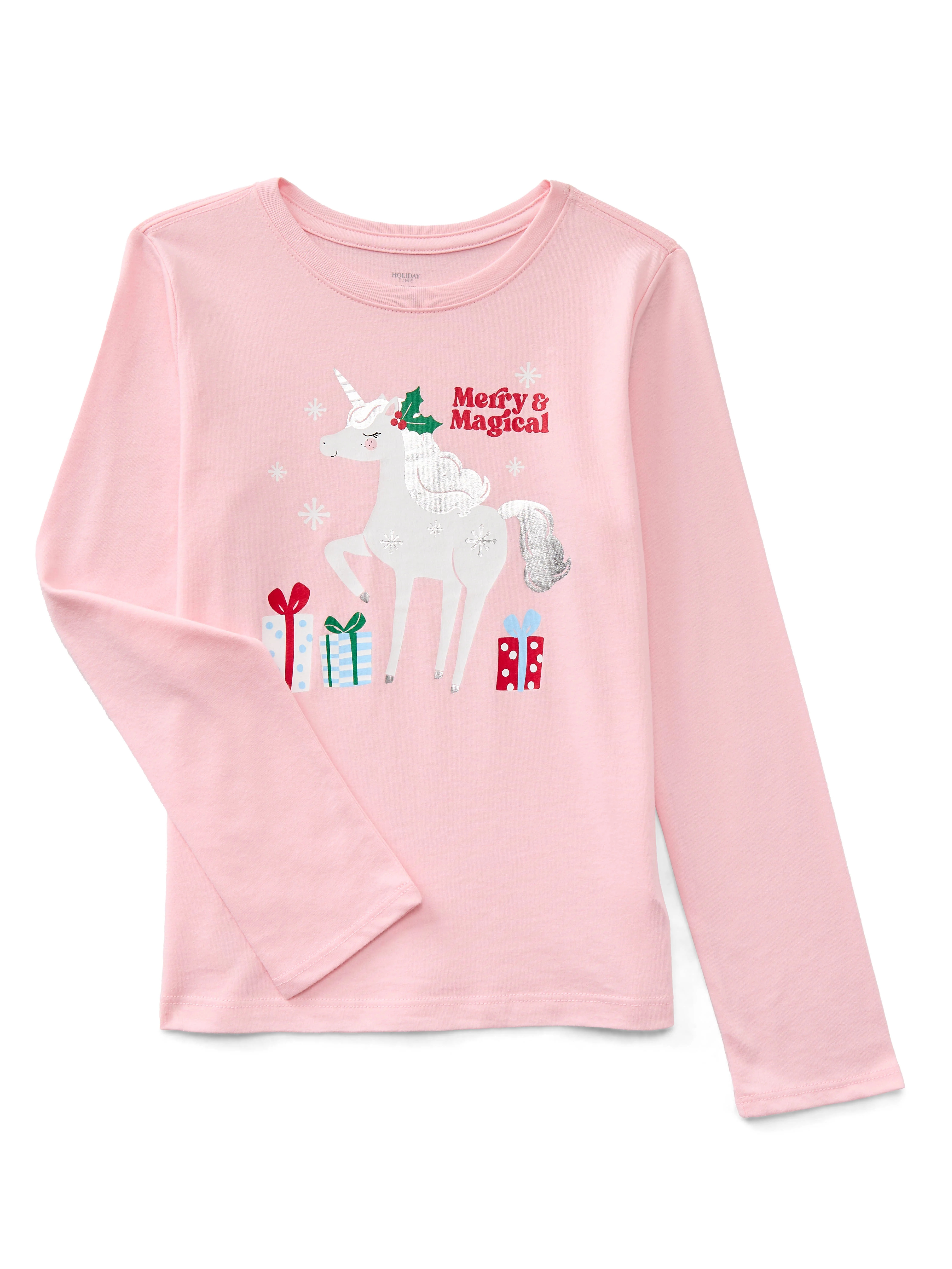 Holiday Time Girls Christmas Long Sleeve Graphic T-Shirt, Sizes 4-18 | Walmart (US)