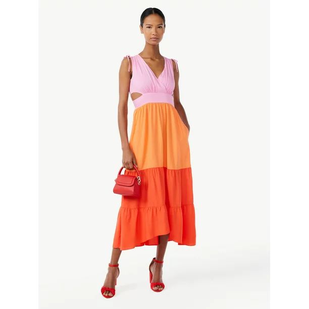 Scoop Women's Sleeveless Color Block Maxi Dress with Side Cutouts - Walmart.com | Walmart (US)