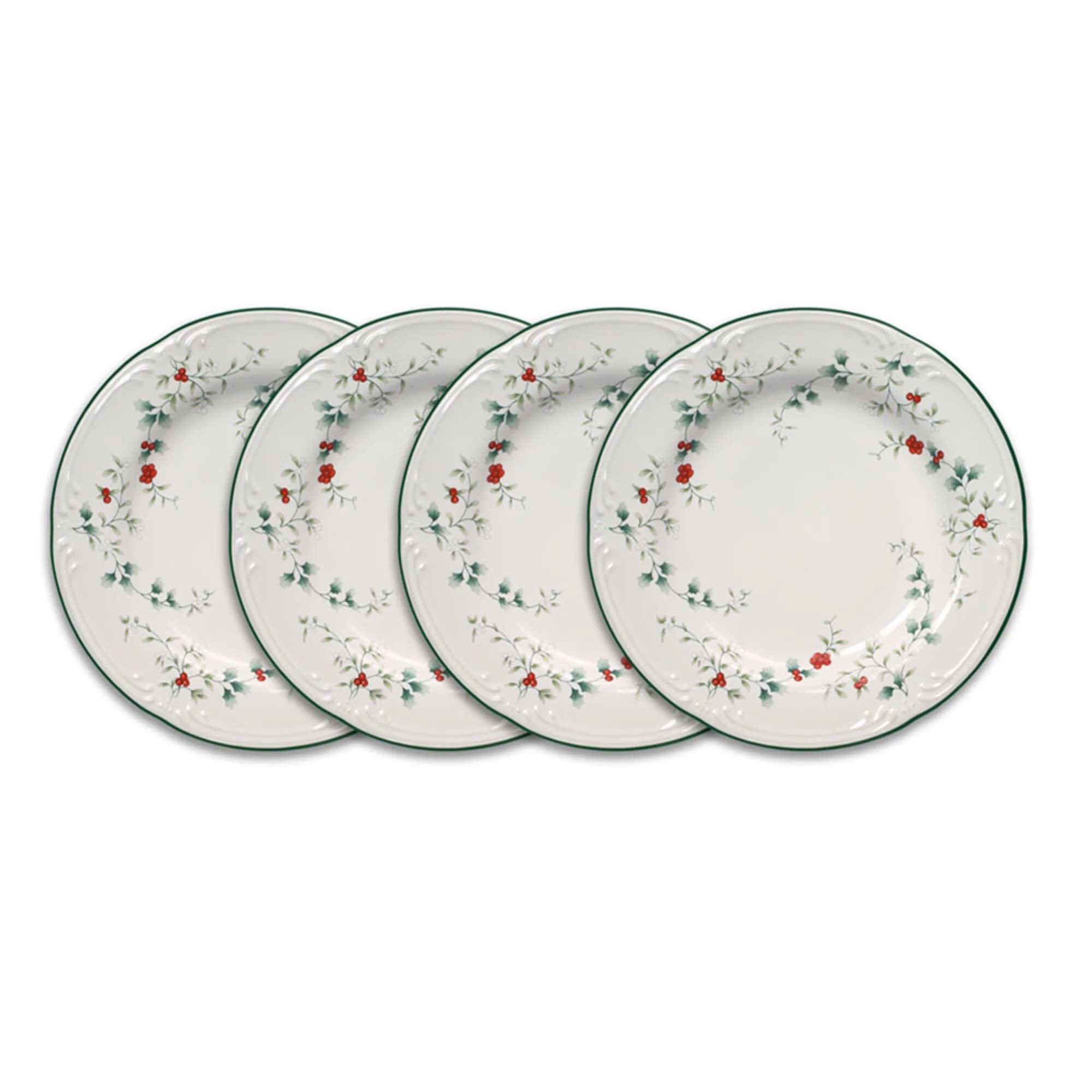Pfaltzgraff Winterberry 8 inch Stoneware Salad Plates, Set of 4, White with Green and Red Accents | Walmart (US)