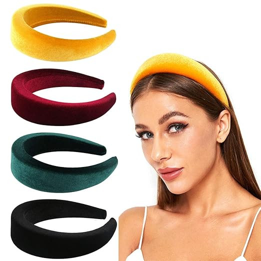 Makone Padded Headbands for Women Top Knot Velvet Headband Vintage Wide Hairband with Pearl Elast... | Amazon (US)