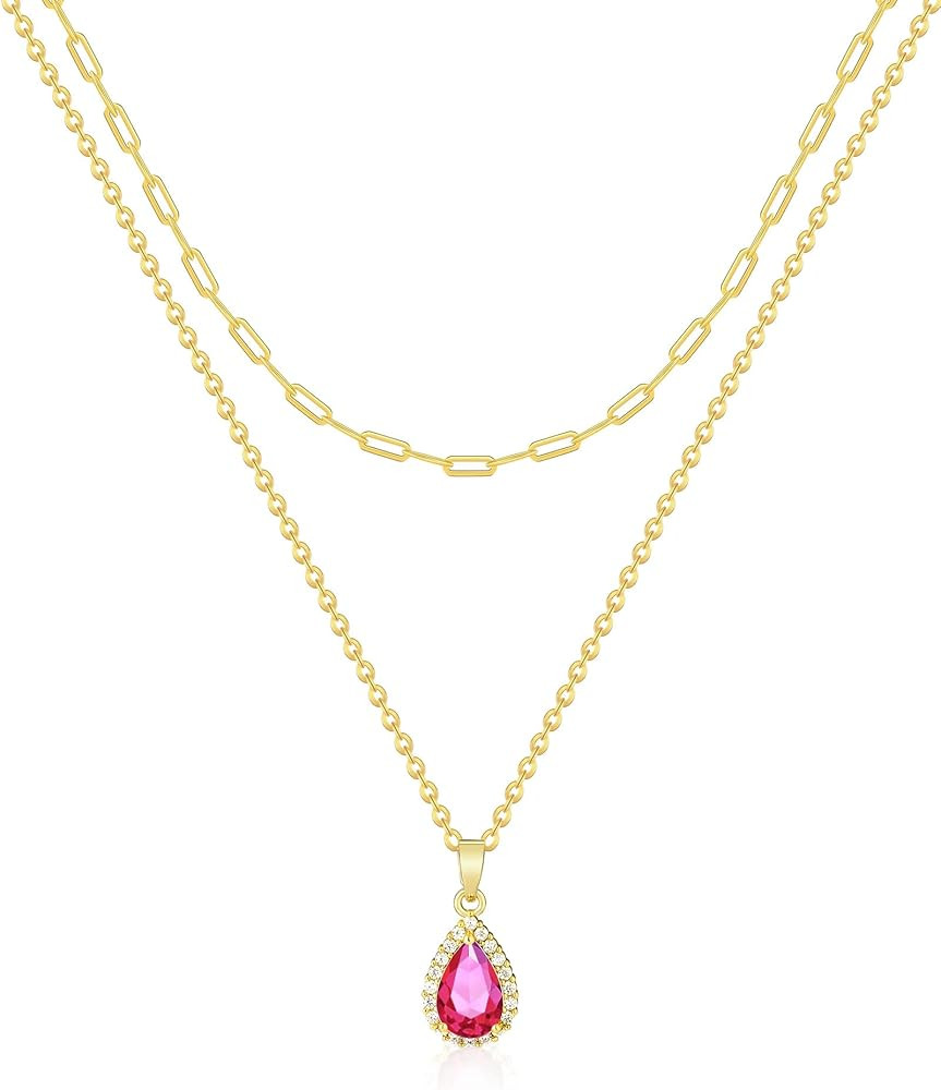 Gold Layered Necklaces for Women, 18k Gold Plated Crystal Necklace Paperclip Choker Emerald Green... | Amazon (US)