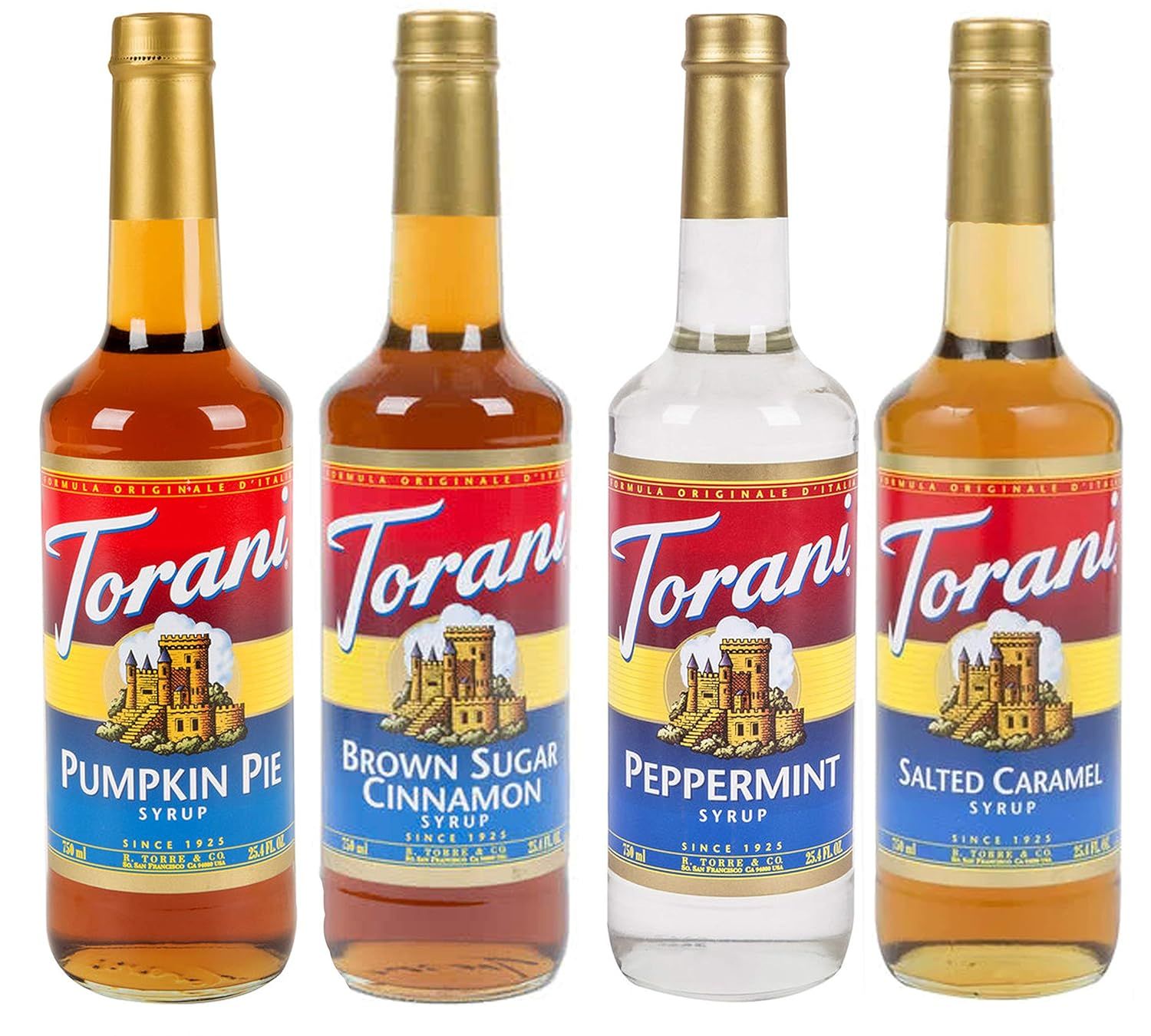 Torani Fall Winter Syrup 4 Pack, Pumpkin Pie, Peppermint, Salted Caramel & Brown Sugar Cimmanon | Amazon (US)