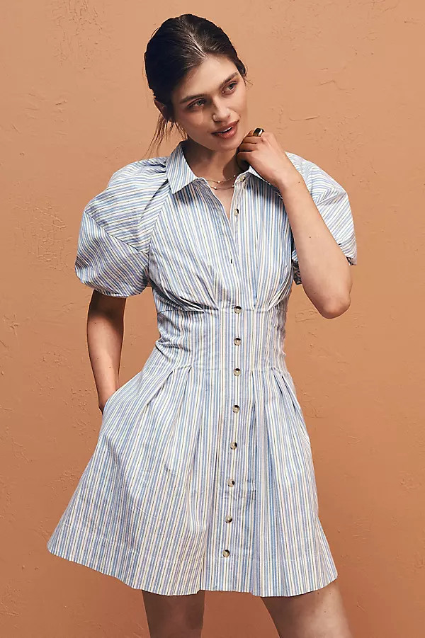 Puff-Sleeve Mini Shirt Dress | Anthropologie (US)