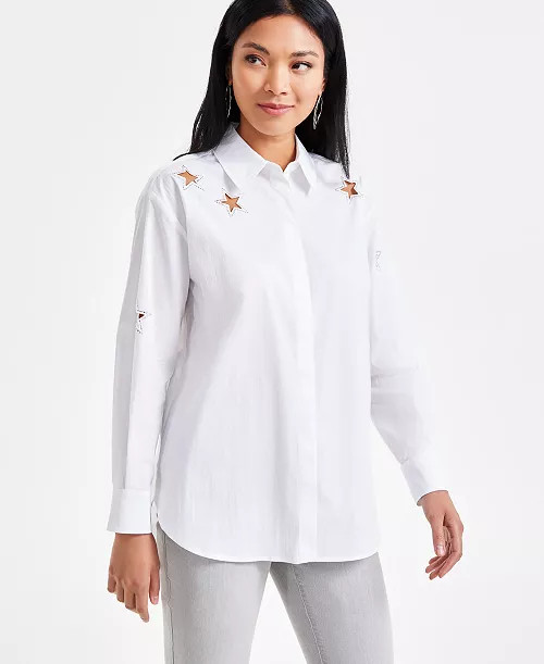 I.N.C. International Concepts Women's Embellished Star-Cutout Shirt, Exclusively at Macy's - Macy... | Macy's